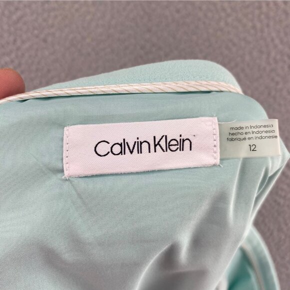 Calvin Klein Skirt Womens 12 Green Below Knee Faux Wrap Ruffle A Line Stretch - Picture 5 of 10